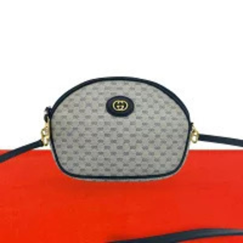 Gucci GG Canvas Zip Crossbody Bag Leather Navy Blue